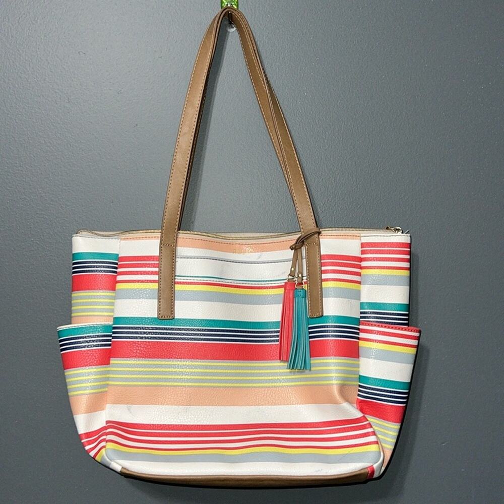 RELIC OH happy day shoulder tote spring summer striped purse minor flaws shown